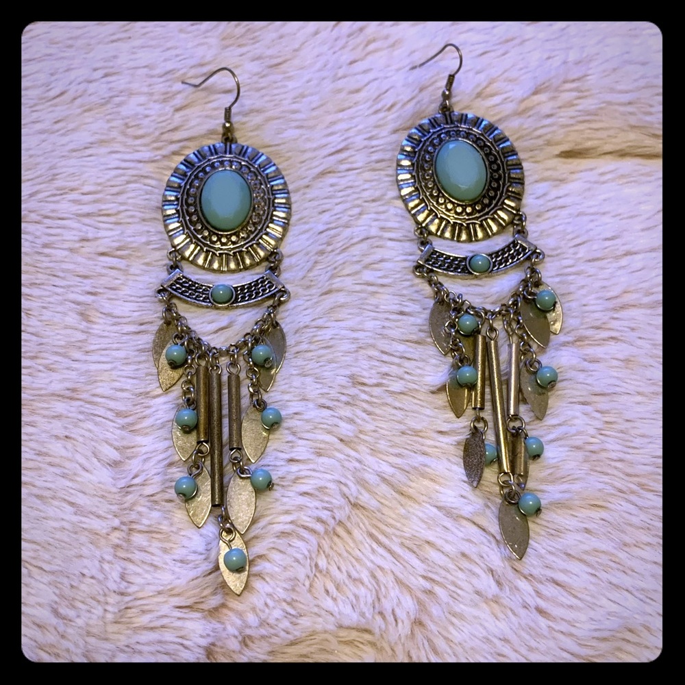 Boho Turquoise and Silver Statement Earrings